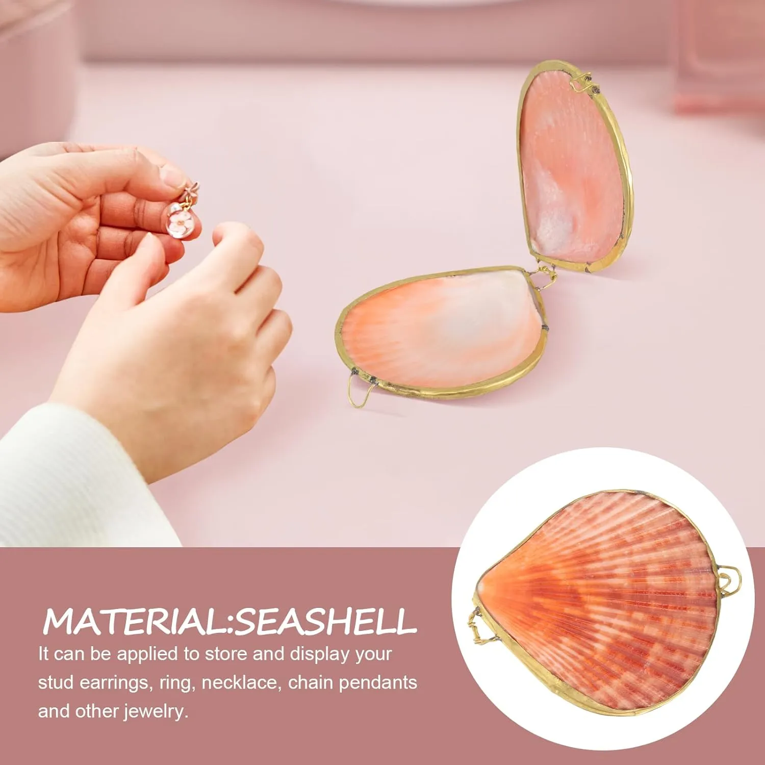 Seashell Trinket Box, Hinged Jewelry Box, Shell Shape Jewelry Organizer Desktop Decor Wedding Ring Holder Chic Natural Shells for Necklace Bracelets Supplies