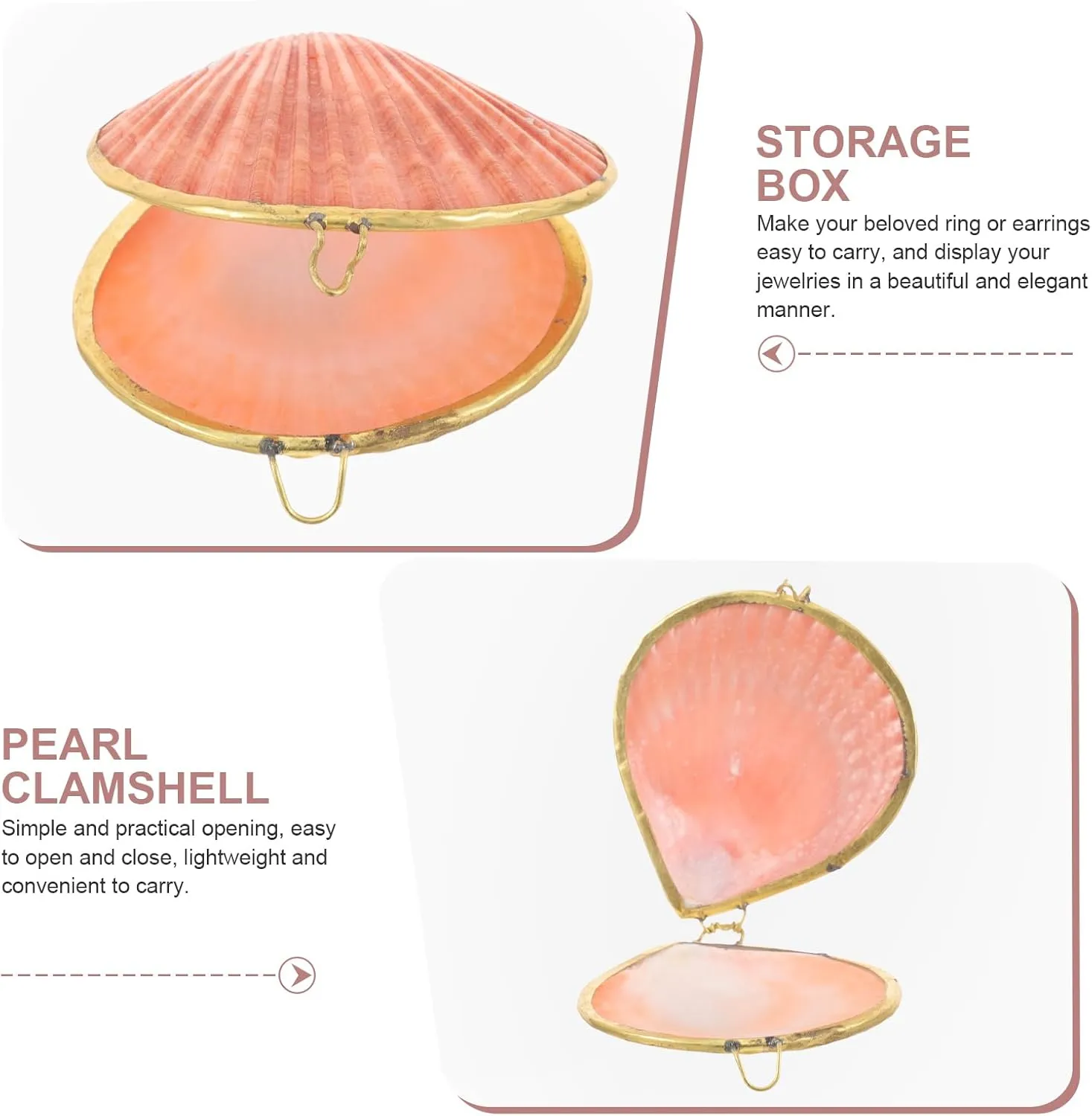Seashell Trinket Box, Hinged Jewelry Box, Shell Shape Jewelry Organizer Desktop Decor Wedding Ring Holder Chic Natural Shells for Necklace Bracelets Supplies