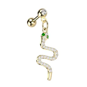 Serpent Charm Earring. Tragus or Cartilage Jewellery with Gold Plating.