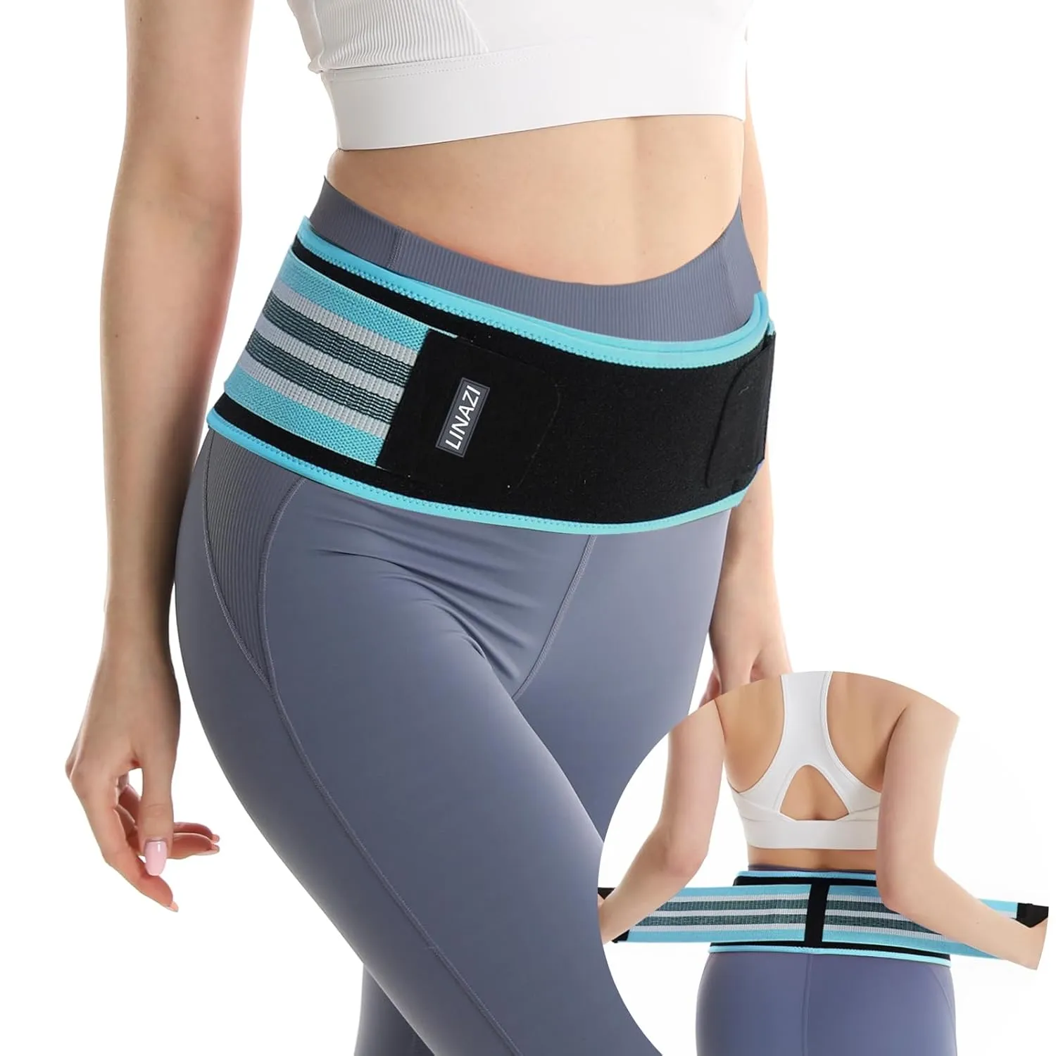 SI Belt - Sacroiliac Hip Belt for Women Men, SI Joint Support Belt Relief Device for Sciatica, Lower Back Pain, Hip & Pelvic Pain, Large Trochanteric Brace - Blue, Plus (Hip Size 47''-58'')