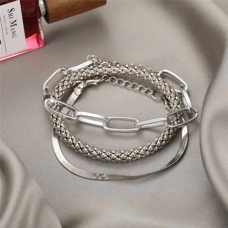 Snake Bone Chain Multi Layer Bracelet Creative Retro 3 Piece Set