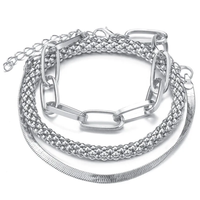 Snake Bone Chain Multi Layer Bracelet Creative Retro 3 Piece Set