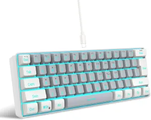 Snpurdiri 60% Wired Gaming Keyboard, SmallUltra-Compact 61 Keys RGB Backlit 60 Percent Gaming Keyboard for PC/Mac Gamer, Typist, Travel, Easy to Carry on Business Trip(White-Grey)