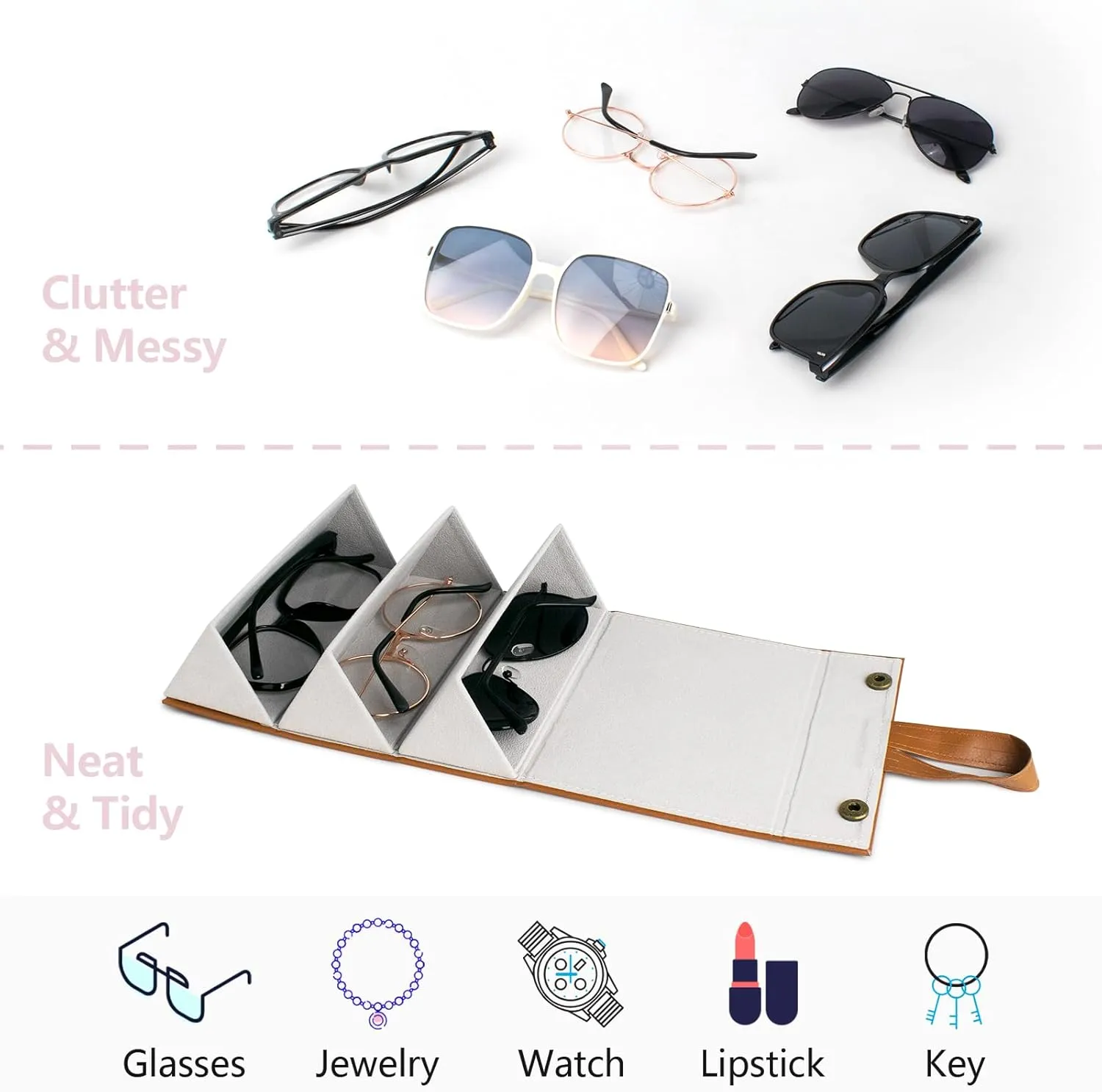 Sunglasses Travel Case,Foldable Eyeglasses Case, Portable Multiple Glasses Case for Women Men Girls