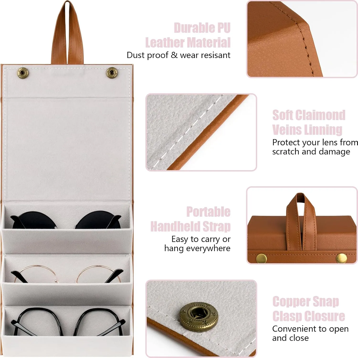 Sunglasses Travel Case,Foldable Eyeglasses Case, Portable Multiple Glasses Case for Women Men Girls