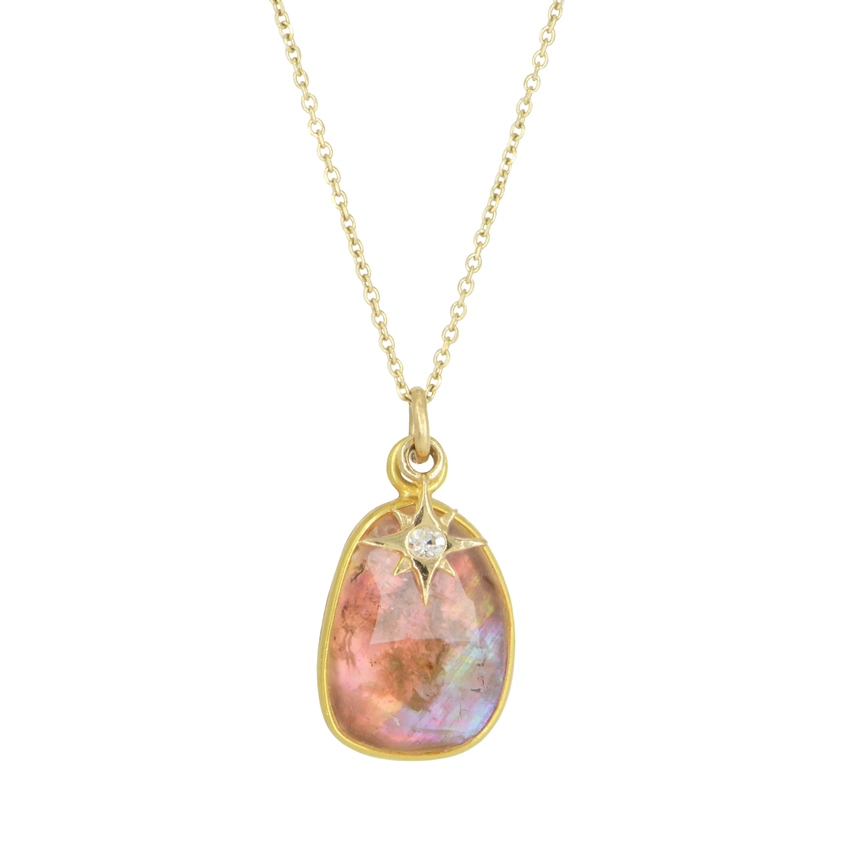 Sunset Tourmaline Necklace with Diamond Star Charm