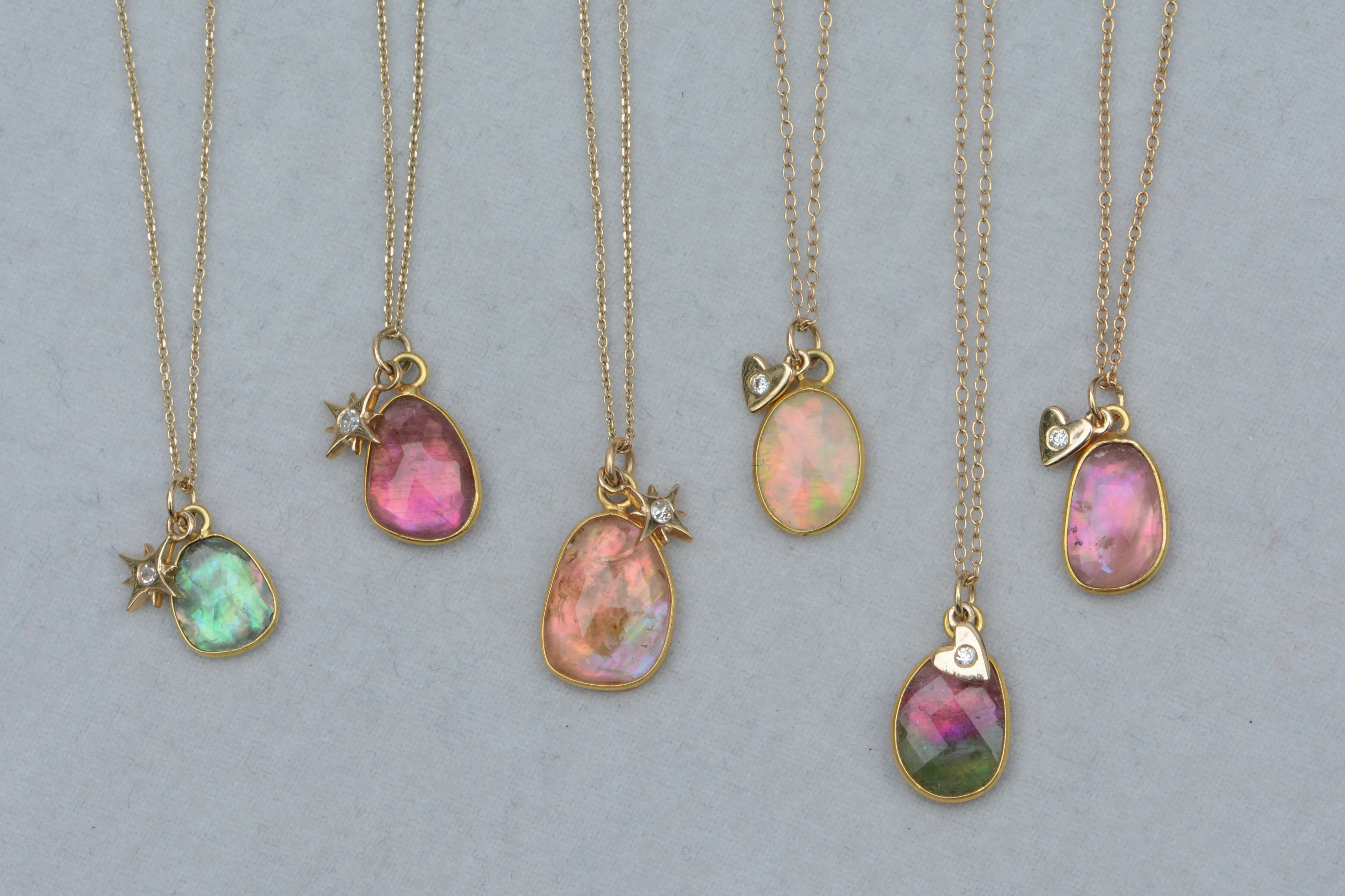 Sunset Tourmaline Necklace with Diamond Star Charm