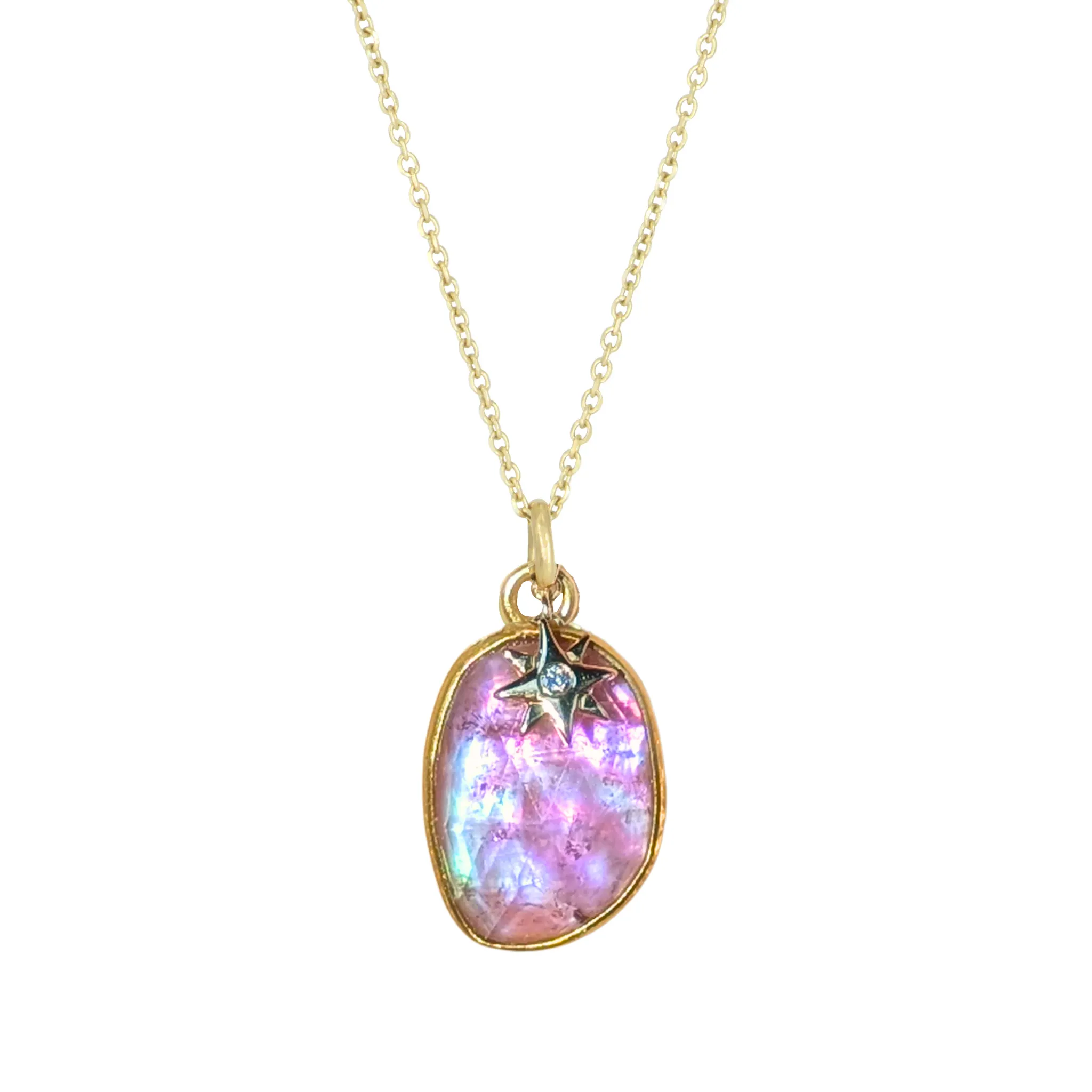 Sunset Tourmaline Necklace with Diamond Star Charm