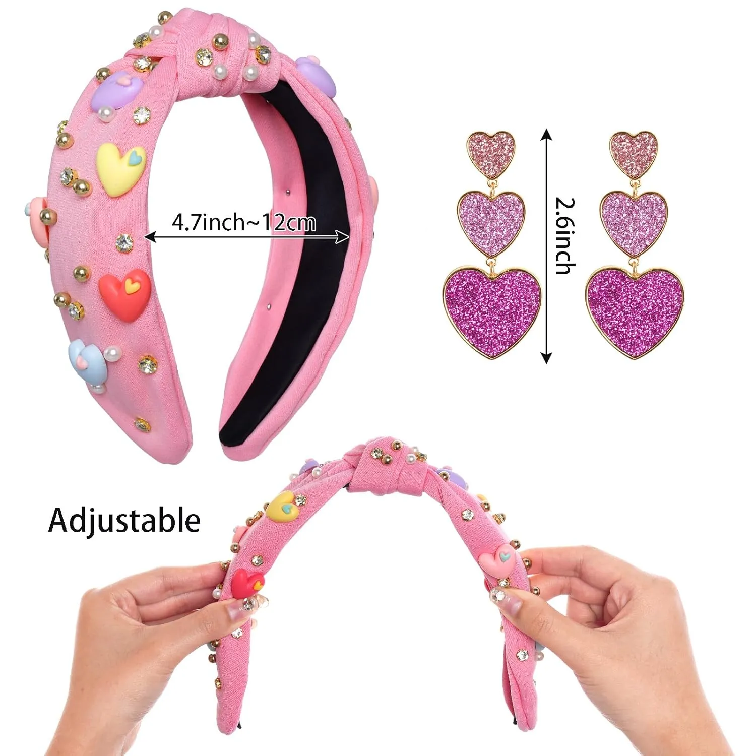 Valentine's Day Headbands Love Heart headbands for Women Rhinestone Headbands for Valentines Day Gifts (Pink, one size)