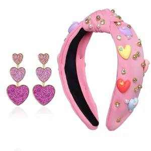 Valentine's Day Headbands Love Heart headbands for Women Rhinestone Headbands for Valentines Day Gifts (Pink, one size)