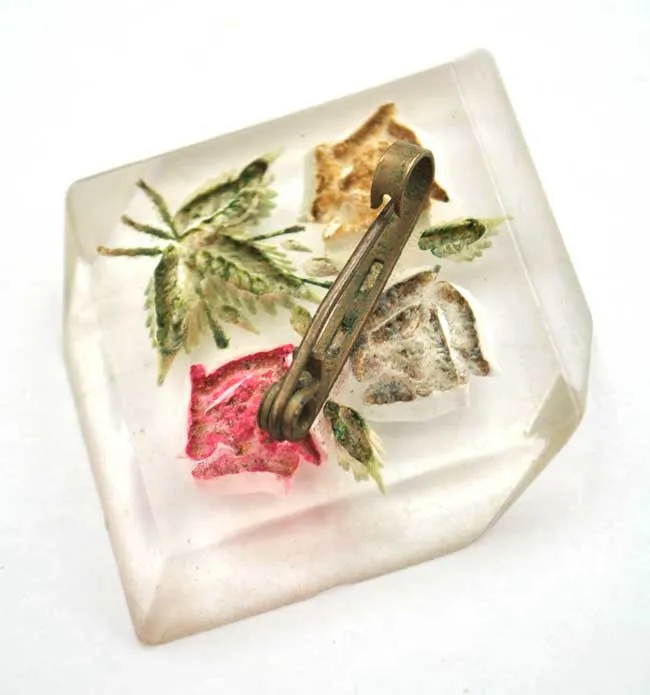 Vintage 1930s Reverse Carved Lucite Floral Brooch Pin