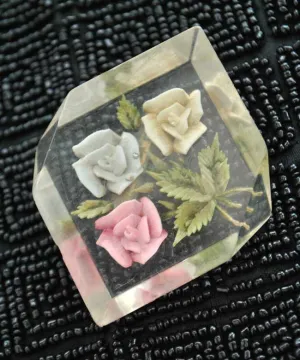 Vintage 1930s Reverse Carved Lucite Floral Brooch Pin