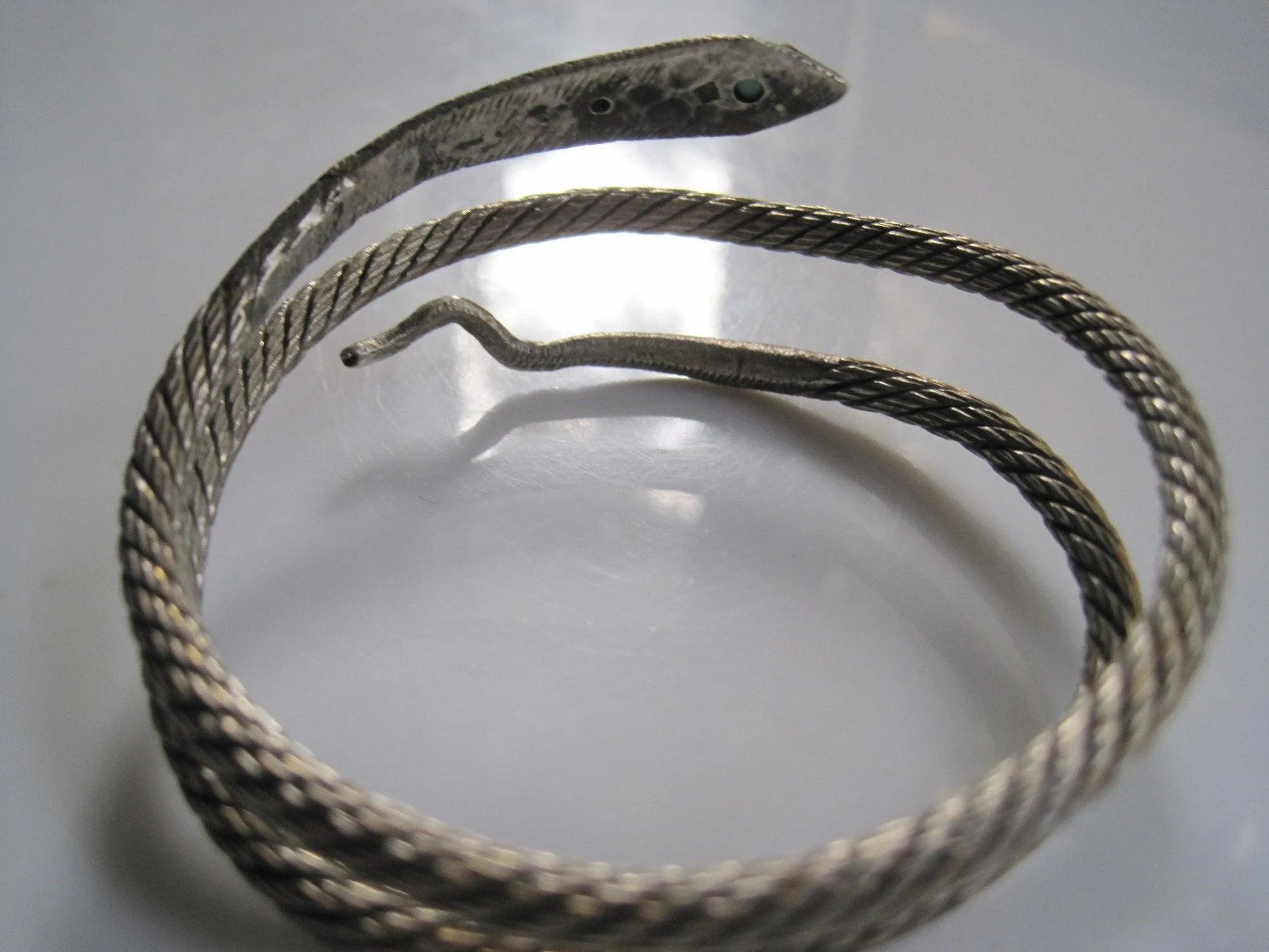 Vintage Egyptian 900 Silver Snake with Turquoise