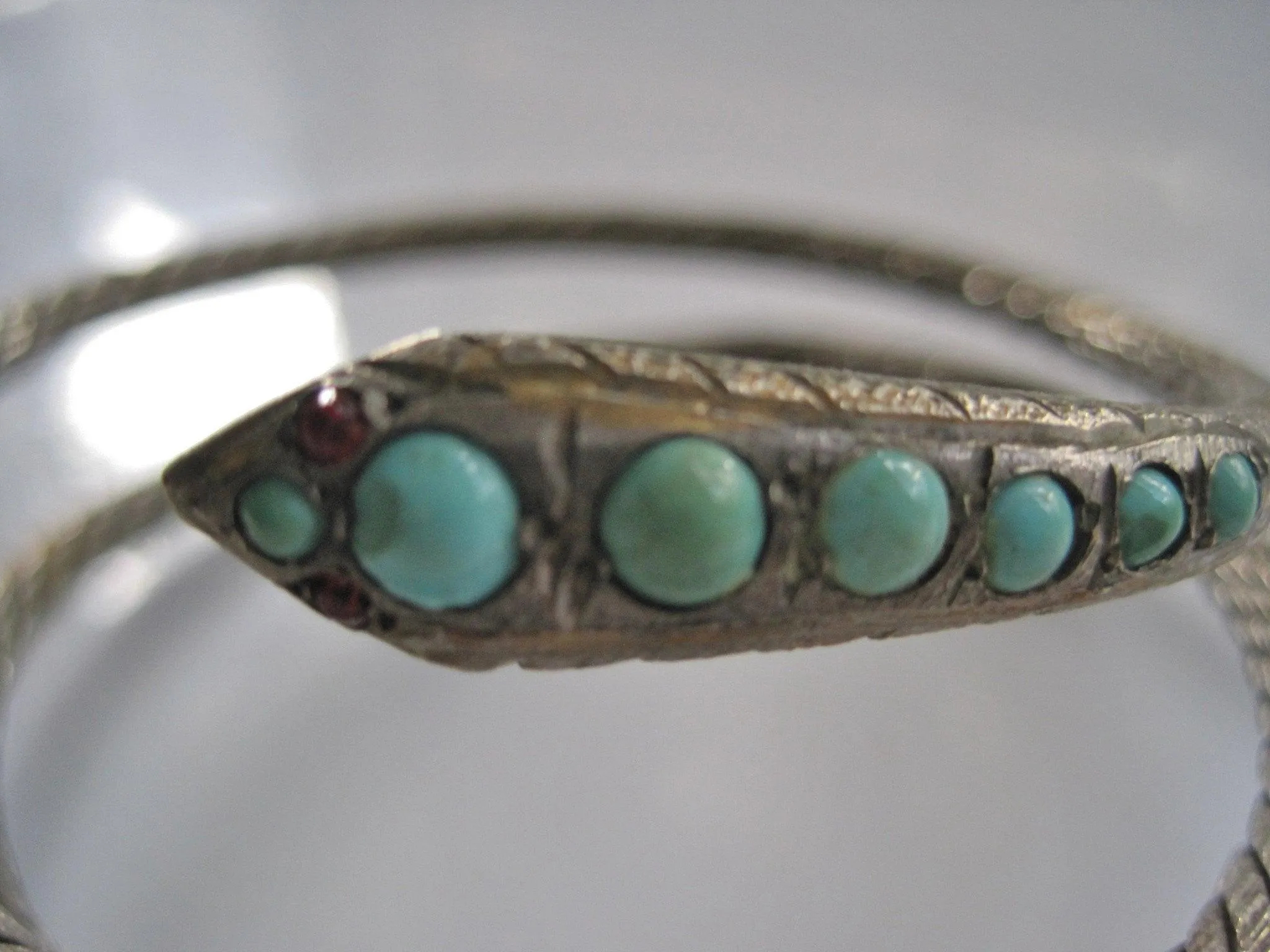 Vintage Egyptian 900 Silver Snake with Turquoise
