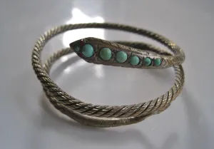 Vintage Egyptian 900 Silver Snake with Turquoise