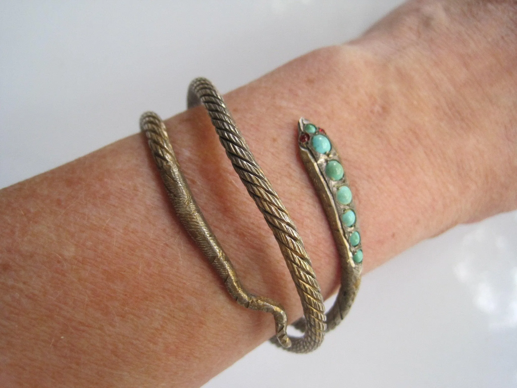 Vintage Egyptian 900 Silver Snake with Turquoise