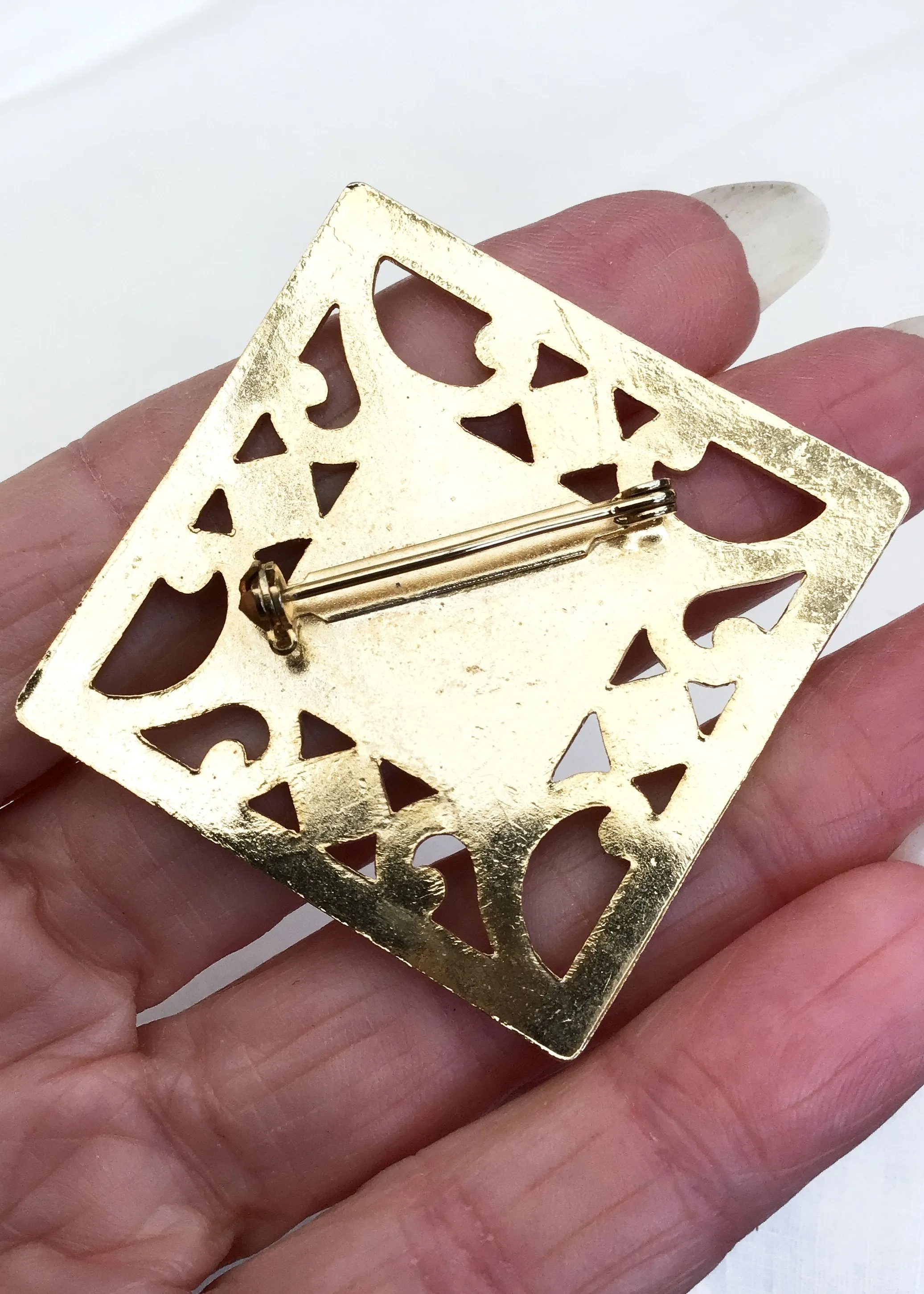 Vintage Enamel Cloisonné Phoenix Bird Square Brooch