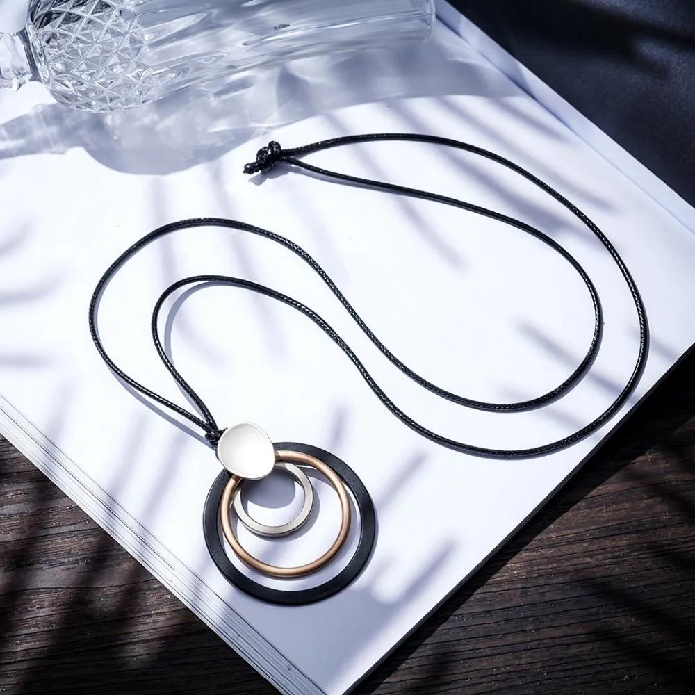 Vintage Multi-Circle Opal Pendant Long Necklace