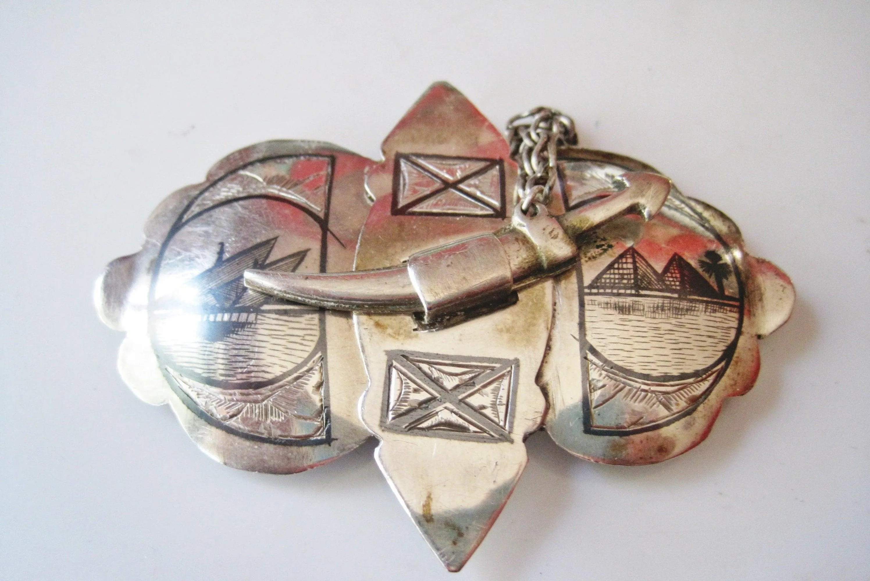 Vintage Niello and Silver Iraqi Belt Buckle with Dagger Clasp