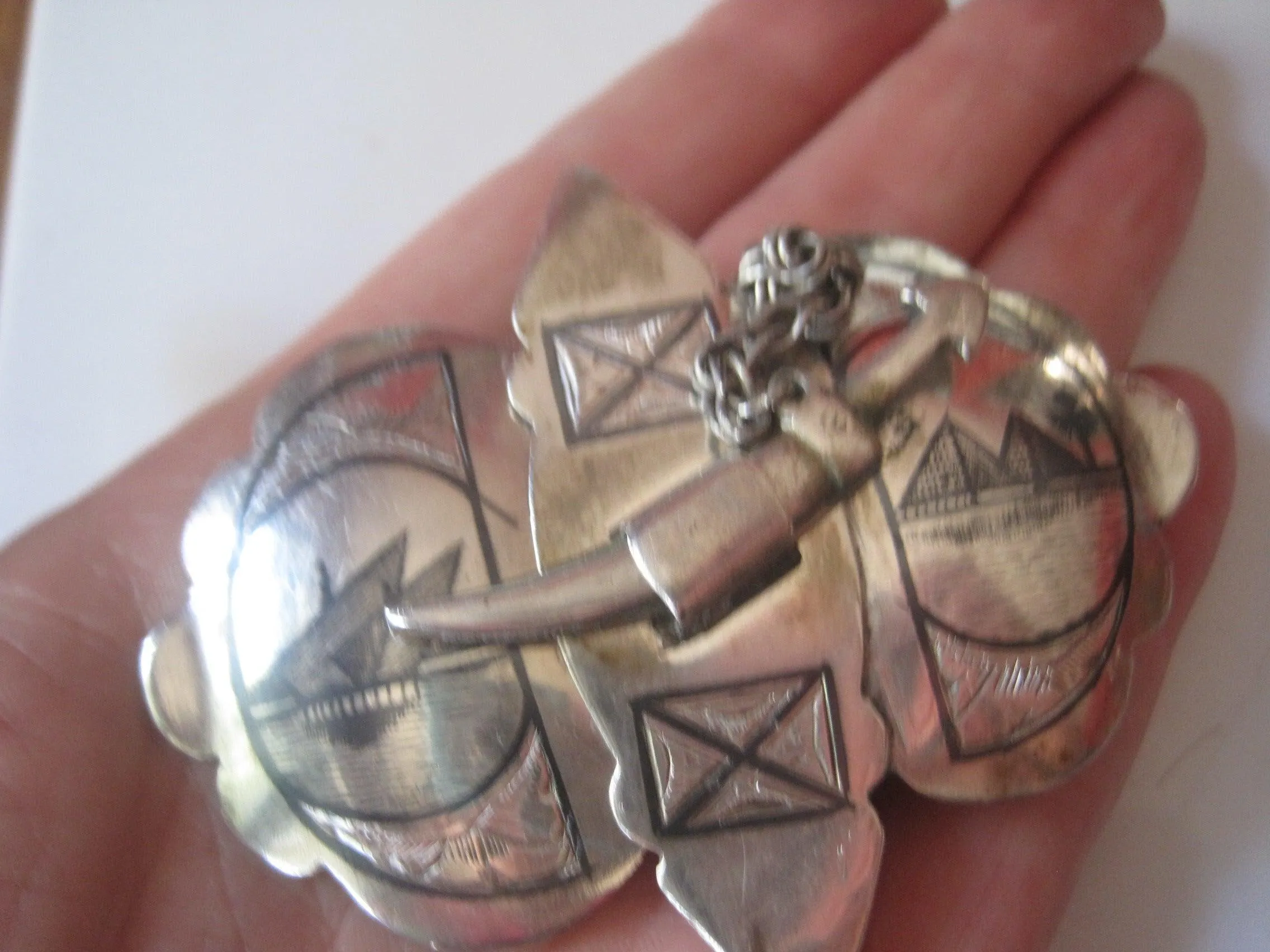 Vintage Niello and Silver Iraqi Belt Buckle with Dagger Clasp