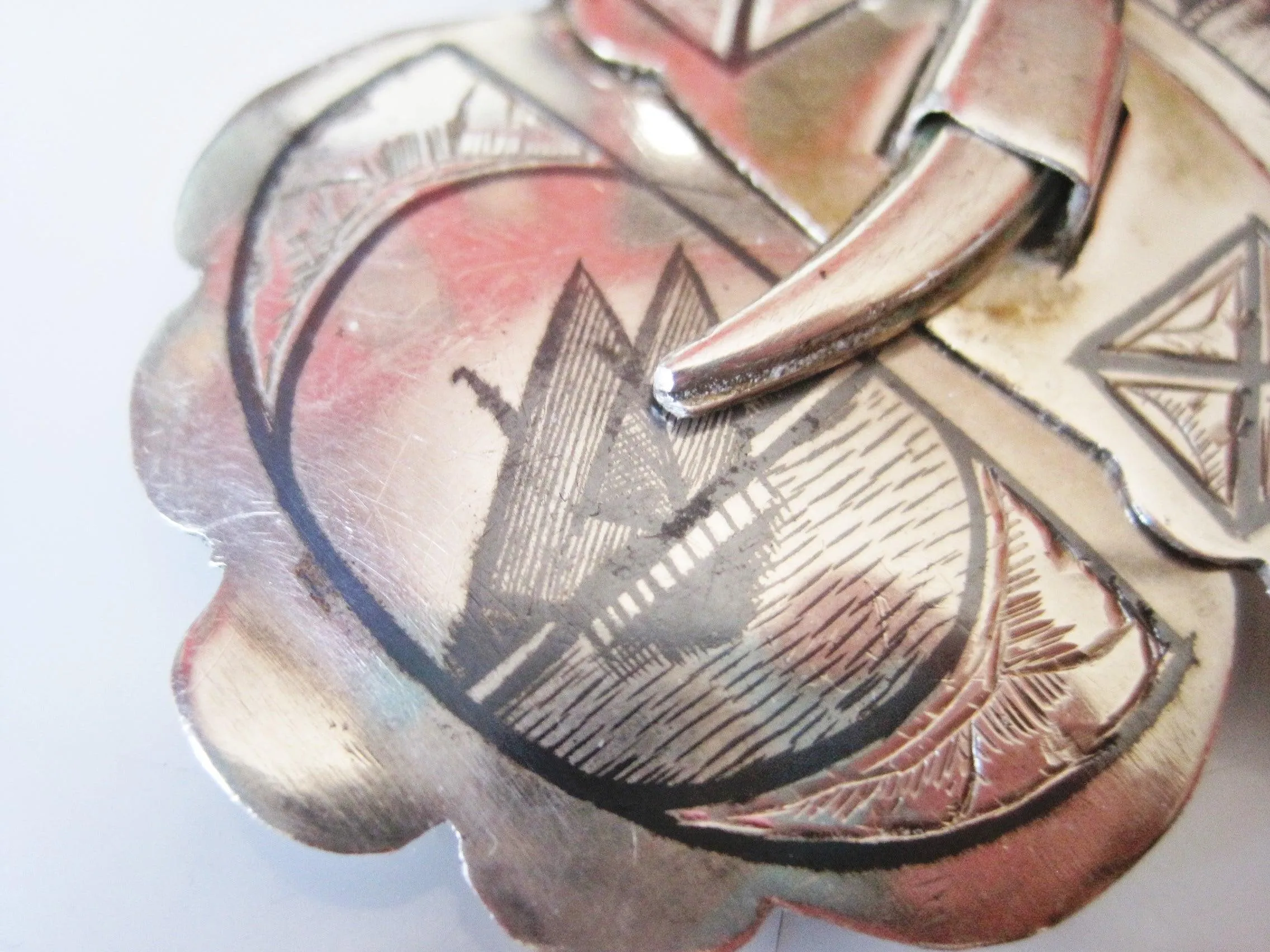 Vintage Niello and Silver Iraqi Belt Buckle with Dagger Clasp