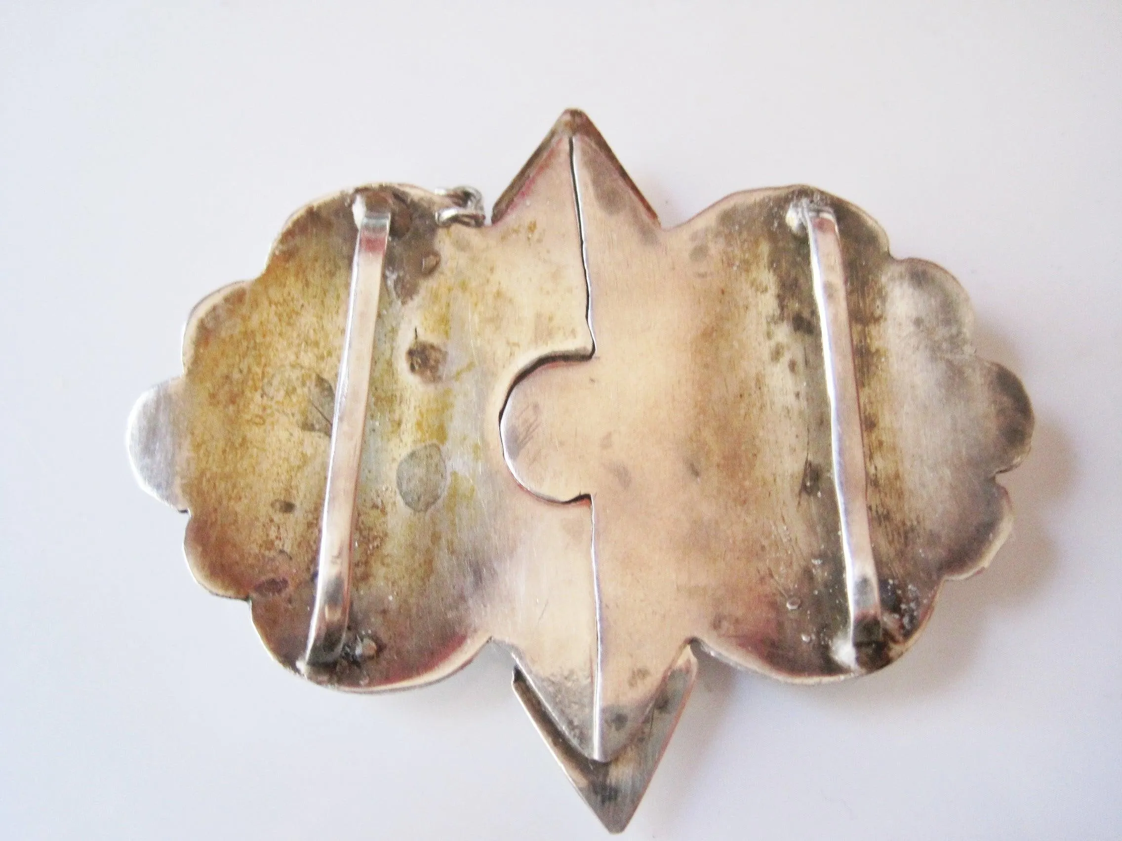 Vintage Niello and Silver Iraqi Belt Buckle with Dagger Clasp