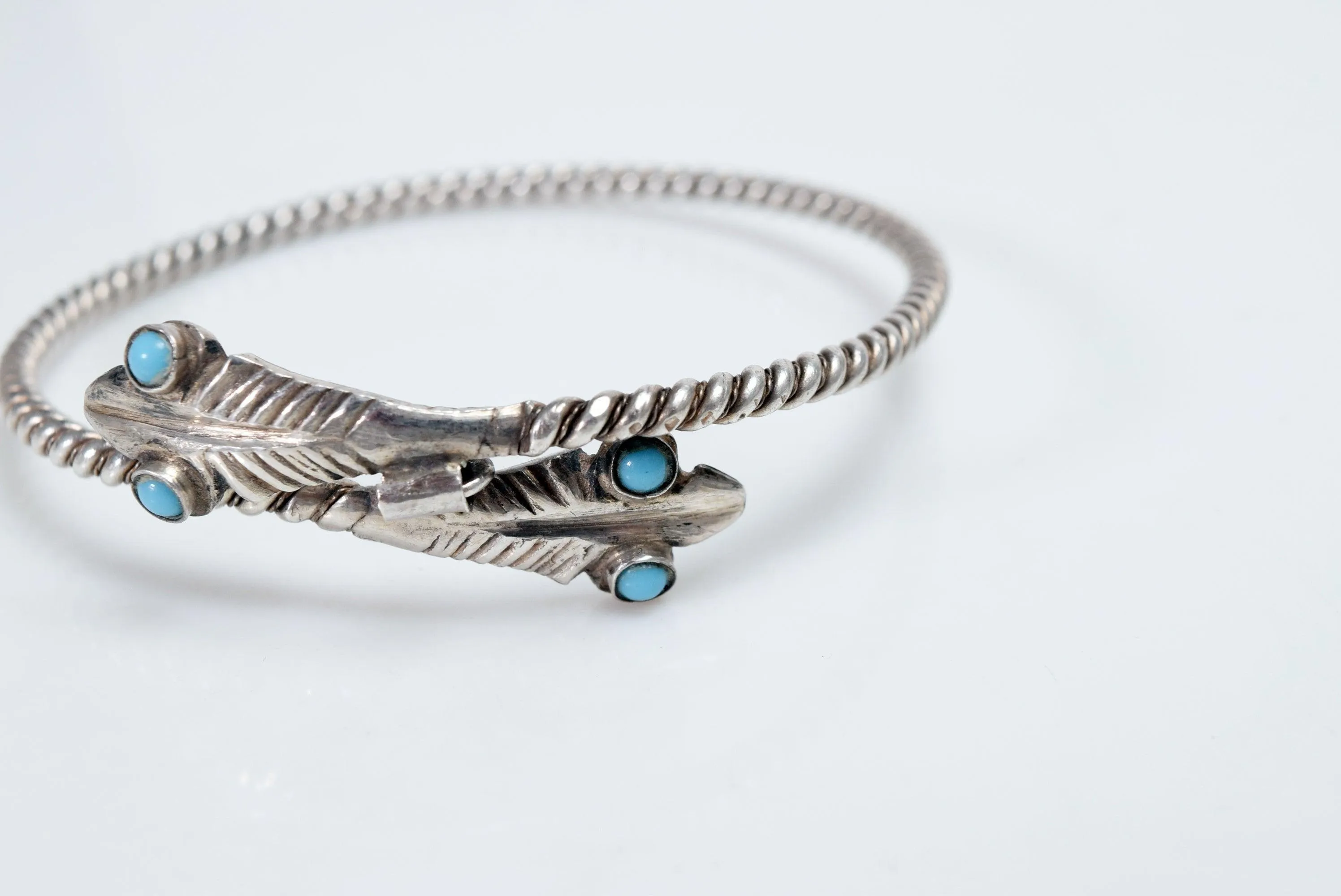 Vintage Silver Egyptian Double Snake Head Bracelet with Turquoise Eyes