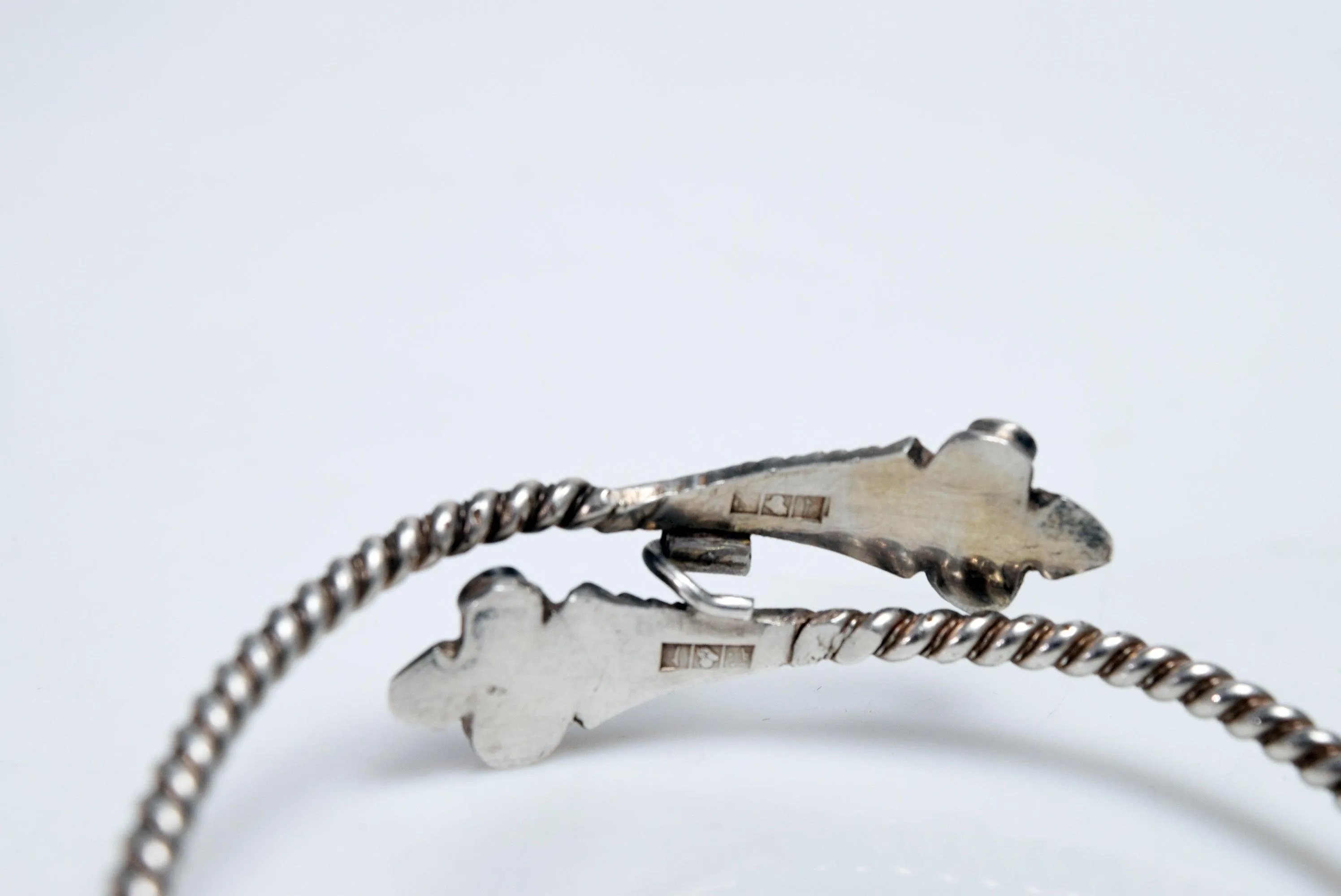 Vintage Silver Egyptian Double Snake Head Bracelet with Turquoise Eyes