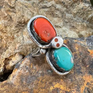 Vintage Turquoise and Red Coral Ring by Effie