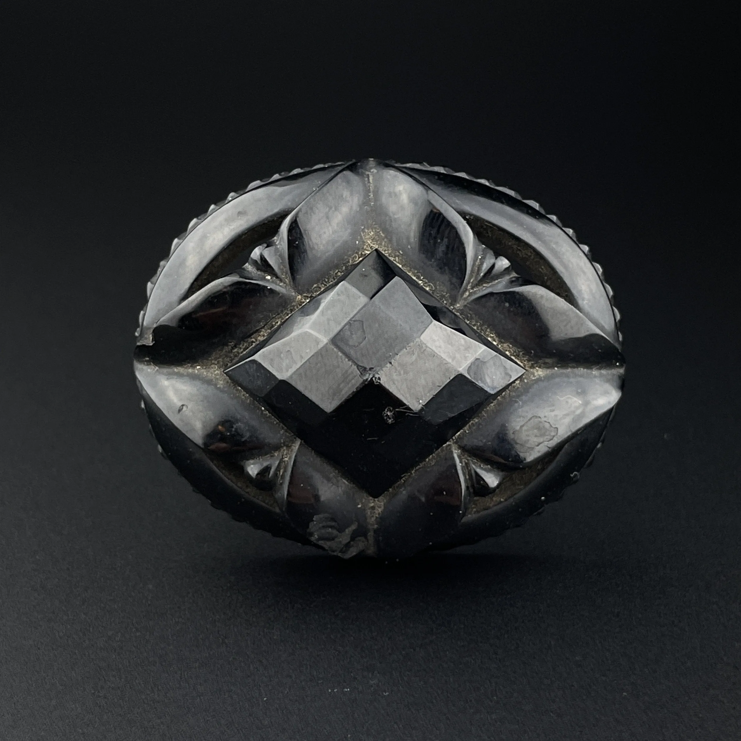 Vintage Victorian Mourning Carved Whitby Jet Large Brooch Pin