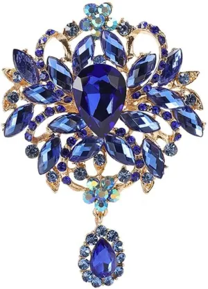 Vintage Wedding Bridal Big Austrian Crystal Rhinestone Bouquet Brooch Pin Elegant Flowers for Women Men Tear Drop Golden Tone Brooches Art Deco Victorian Style Dress Clothing Accessories