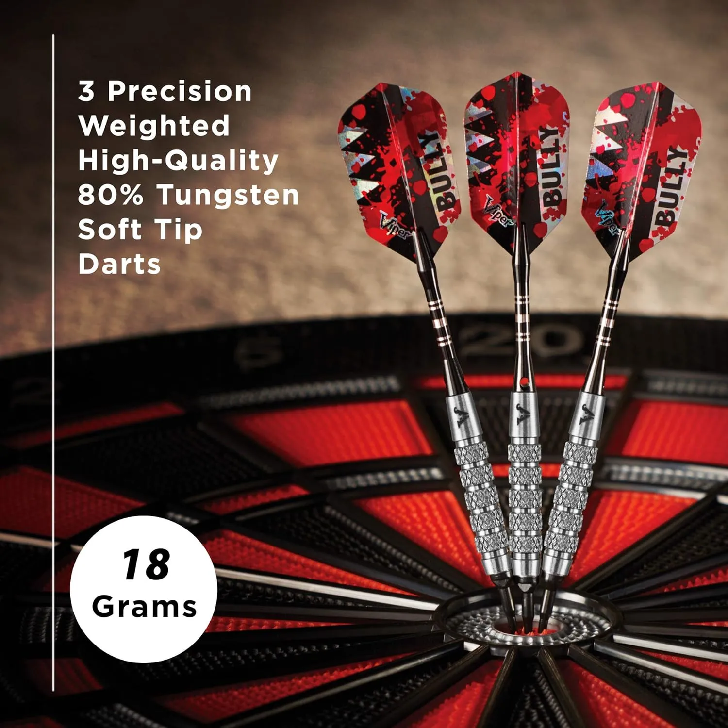 Viper Bully 80% Tungsten Soft Tip Darts with Storage/Travel Case, 18 Grams
