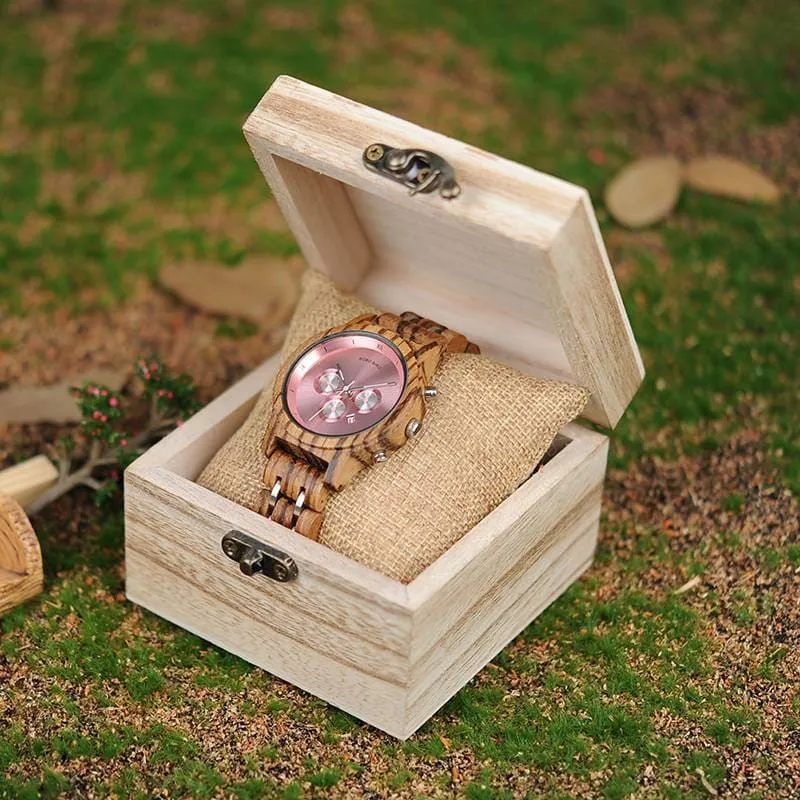 Women's Round Shaped Mechanical Wooden Watch