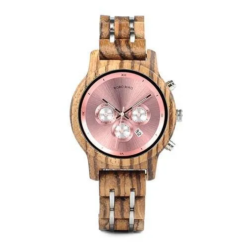 Women's Round Shaped Mechanical Wooden Watch