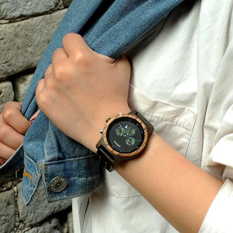 Women's Round Shaped Mechanical Wooden Watch