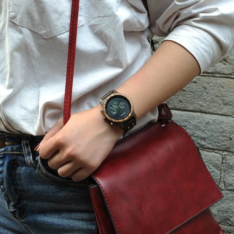 Women's Round Shaped Mechanical Wooden Watch
