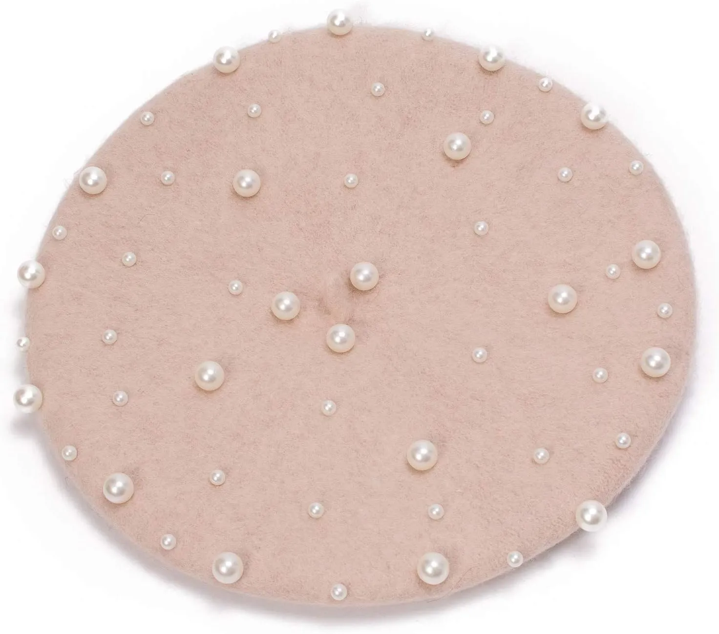Women's Wool Berets Sweet French Pearl Beaded Beret Cap Winter Hat Knitted Beanie Hat for Girls