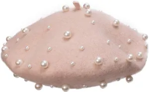 Women's Wool Berets Sweet French Pearl Beaded Beret Cap Winter Hat Knitted Beanie Hat for Girls