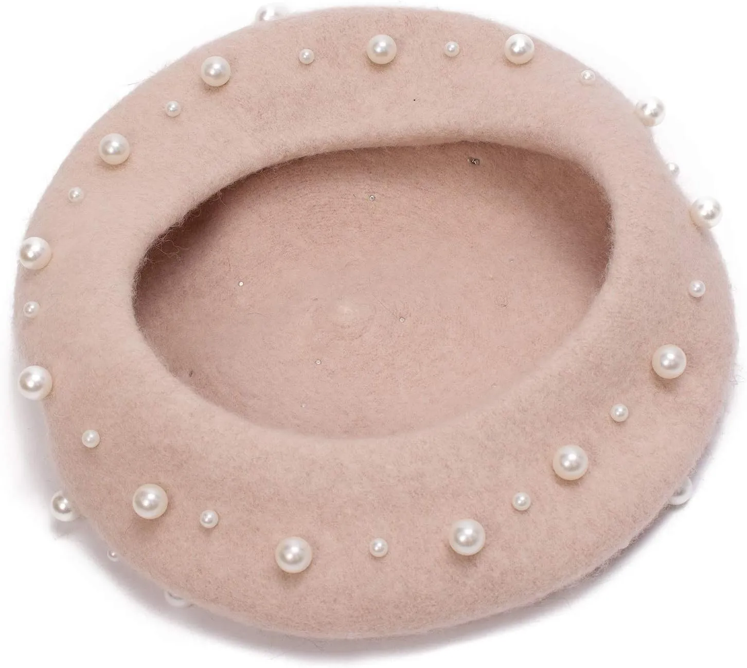Women's Wool Berets Sweet French Pearl Beaded Beret Cap Winter Hat Knitted Beanie Hat for Girls