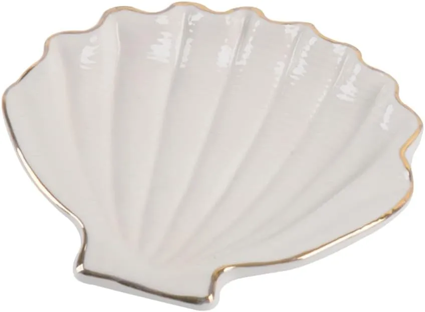 Zerodeko Ceramic Jewelry Tray Ceramic Shell Jewelry Dish Jewelry Plate Ceramic Serving Tray Seashell Dinner Plate Jewelry Ring Dish Storage Tray Decorative Trinket Dish